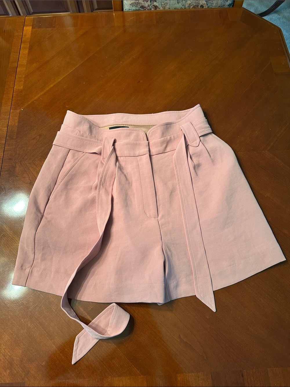 Express Blush Pink Tailored Shorts with Tie Detail